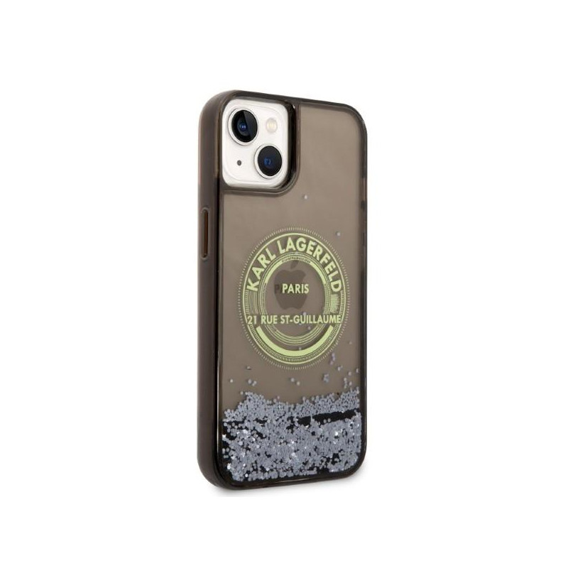 Karl Lagerfeld Liquid Glitter RSG dėklas iPhone 14 Plus - juodas