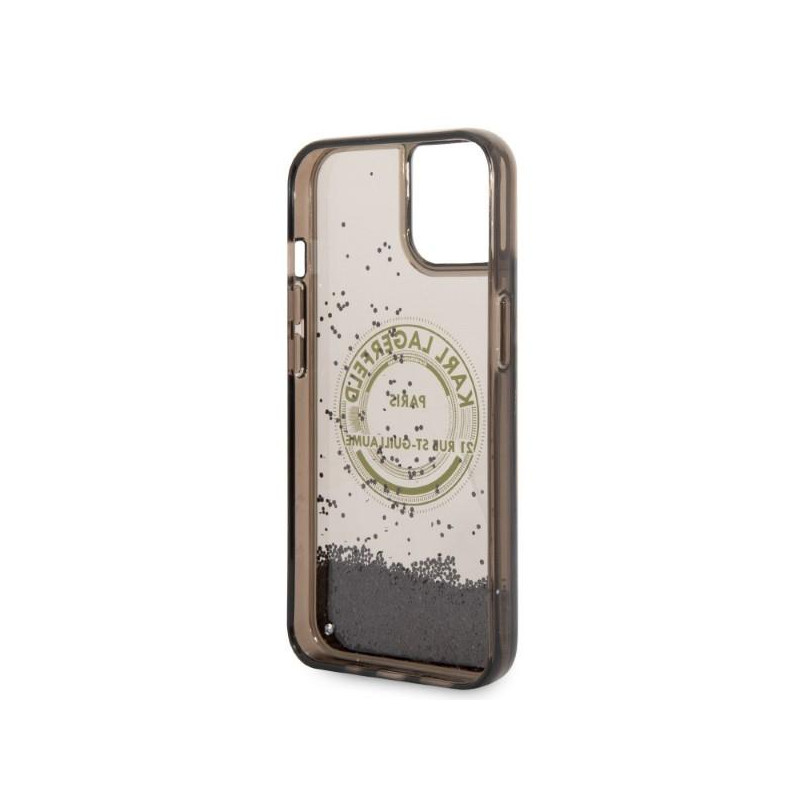 Karl Lagerfeld Liquid Glitter RSG dėklas iPhone 14 Plus - juodas