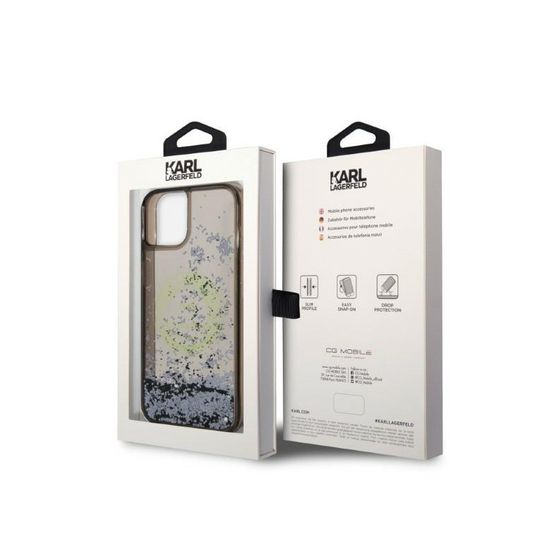 Karl Lagerfeld Liquid Glitter RSG dėklas iPhone 14 Plus - juodas