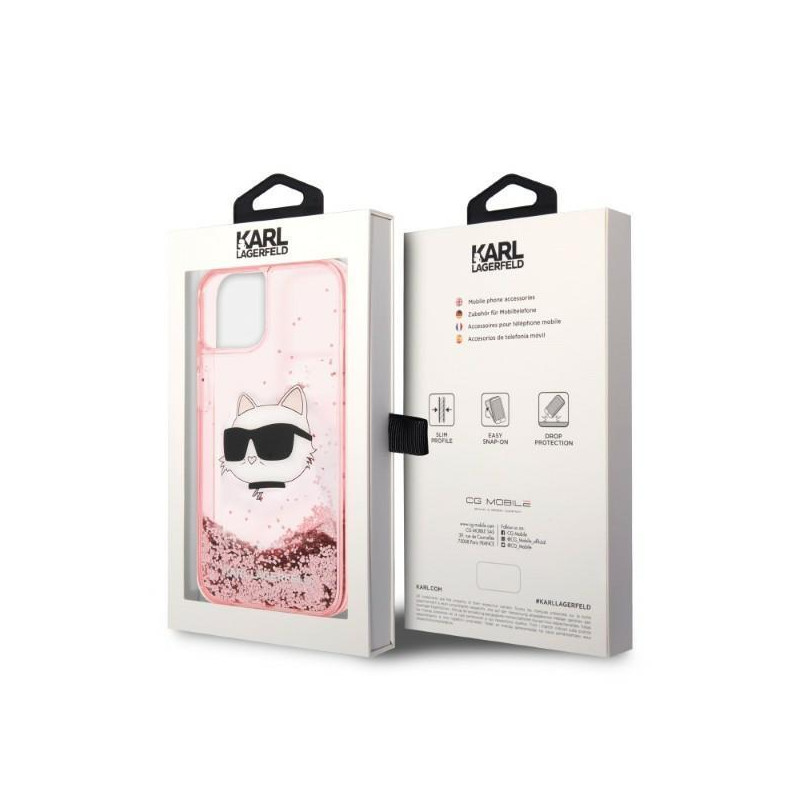 Karl Lagerfeld Glitter Choupette Head dėklas iPhone 14 Plus - rožinis