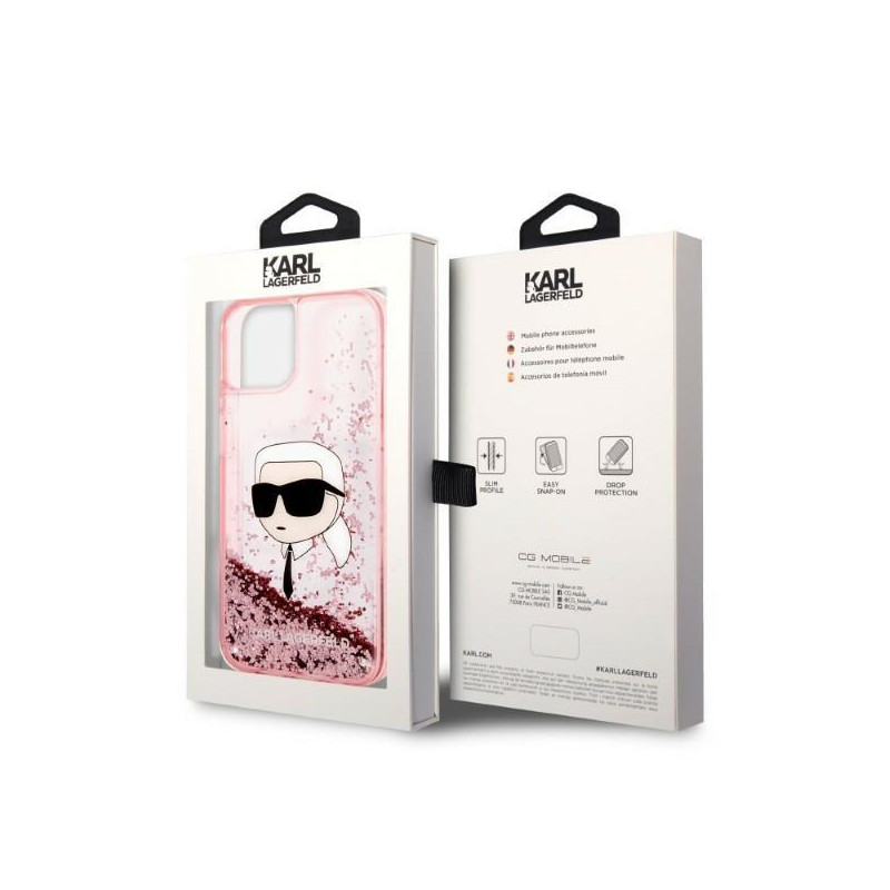 Karl Lagerfeld Glitter Karl& 39 s Head dėklas iPhone 14 Plus - rožinis