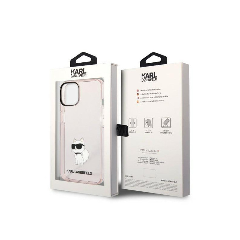 Karl Lagerfeld Ikonik Choupette dėklas iPhone 14 - rožinis