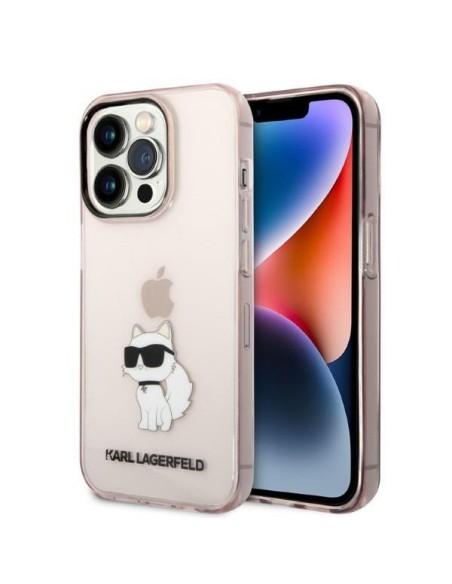 Karl Lagerfeld Ikonik Choupette dėklas iPhone 14 Pro Max - rožinis