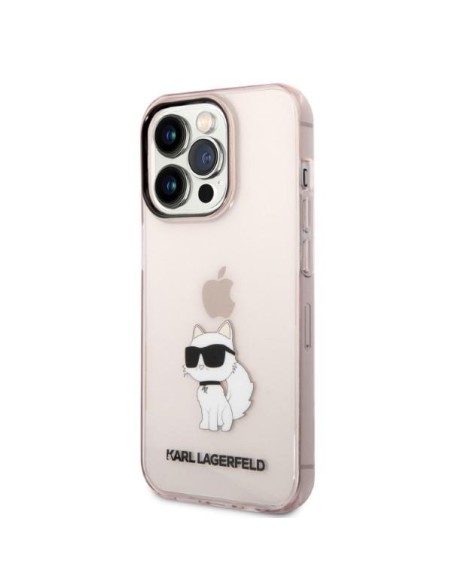 Karl Lagerfeld Ikonik Choupette dėklas iPhone 14 Pro Max - rožinis