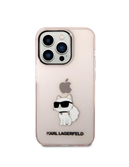 Karl Lagerfeld Ikonik Choupette dėklas iPhone 14 Pro Max - rožinis