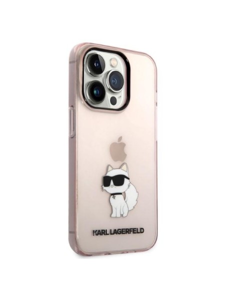 Karl Lagerfeld Ikonik Choupette dėklas iPhone 14 Pro Max - rožinis