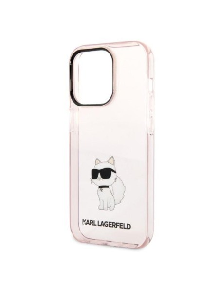 Karl Lagerfeld Ikonik Choupette dėklas iPhone 14 Pro Max - rožinis