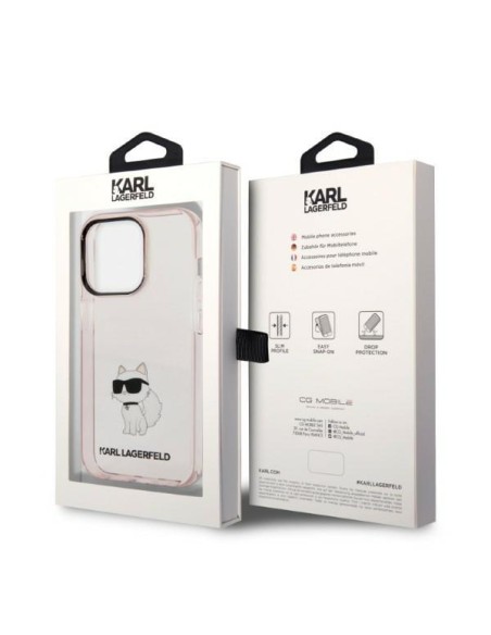 Karl Lagerfeld Ikonik Choupette dėklas iPhone 14 Pro Max - rožinis