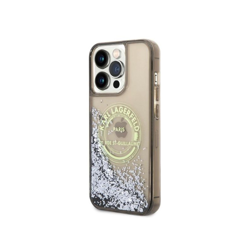 Karl Lagerfeld Liquid Glitter RSG dėklas iPhone 14 Pro Max - juodas