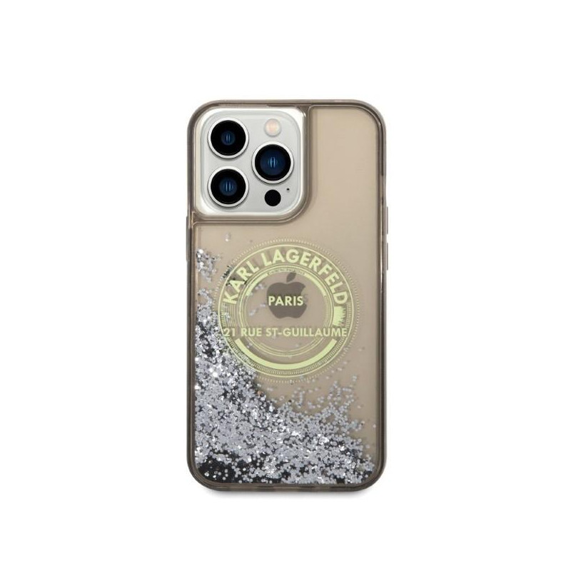 Karl Lagerfeld Liquid Glitter RSG dėklas iPhone 14 Pro Max - juodas