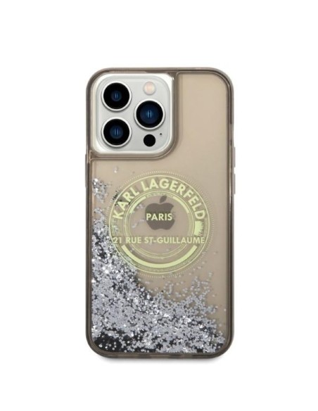 Karl Lagerfeld Liquid Glitter RSG dėklas iPhone 14 Pro Max - juodas Karl Lagerfeld Liquid Glitter RSG dėklas iPhone 14 Pro Max - juodas