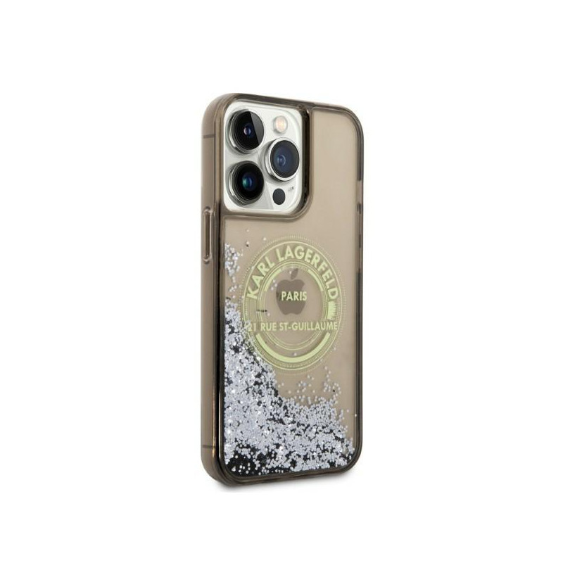 Karl Lagerfeld Liquid Glitter RSG dėklas iPhone 14 Pro Max - juodas