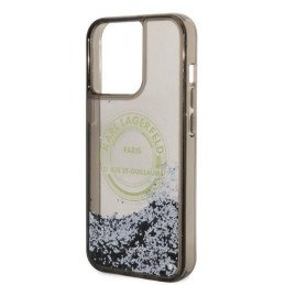 Karl Lagerfeld Liquid Glitter RSG dėklas iPhone 14 Pro Max - juodas