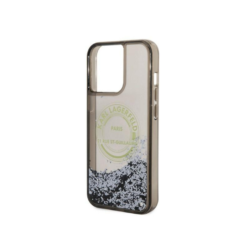 Karl Lagerfeld Liquid Glitter RSG dėklas iPhone 14 Pro Max - juodas
