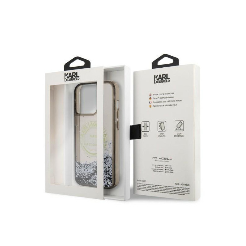Karl Lagerfeld Liquid Glitter RSG dėklas iPhone 14 Pro Max - juodas