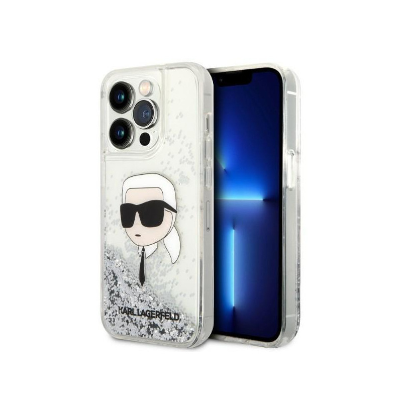 Karl Lagerfeld Glitter Karl& 39 s Head dėklas, skirtas iPhone 14 Pro Max – sidabrinis