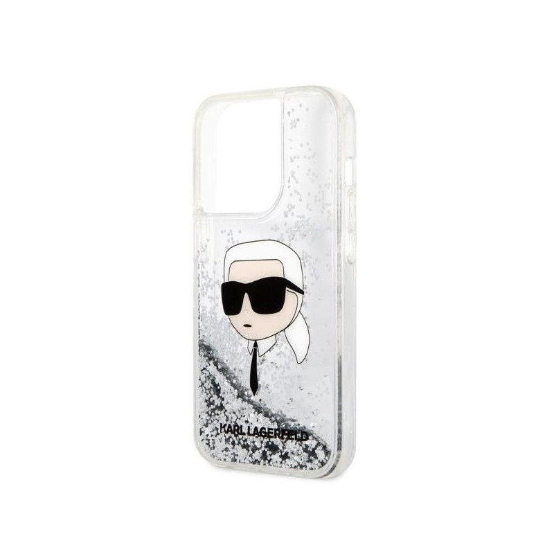 Karl Lagerfeld Glitter Karl& 39 s Head dėklas, skirtas iPhone 14 Pro Max – sidabrinis