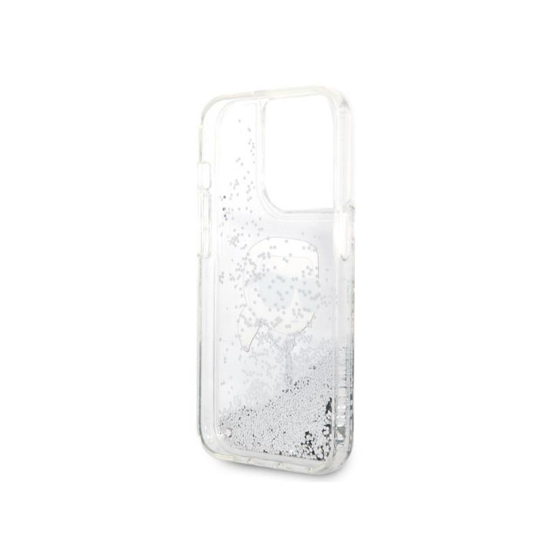 Karl Lagerfeld Glitter Karl& 39 s Head dėklas, skirtas iPhone 14 Pro Max – sidabrinis