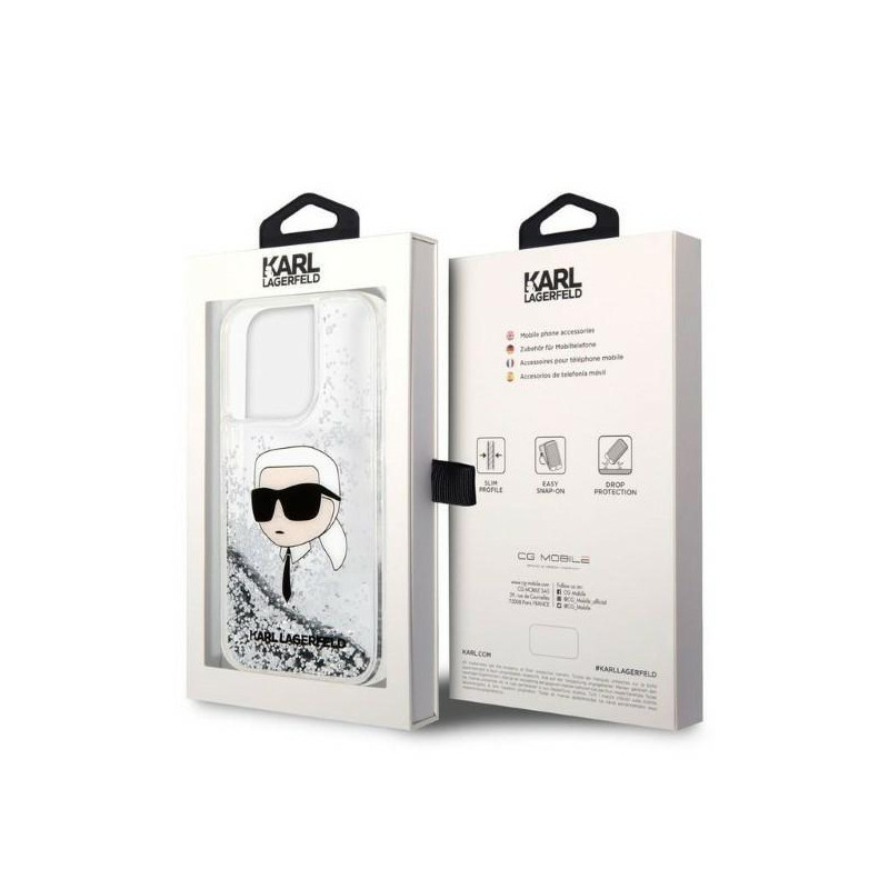 Karl Lagerfeld Glitter Karl& 39 s Head dėklas, skirtas iPhone 14 Pro Max – sidabrinis