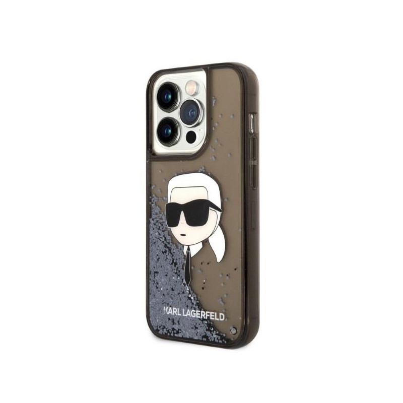 Karl Lagerfeld Glitter Karl& 39 s Head dėklas, skirtas iPhone 14 Pro Max - juodas