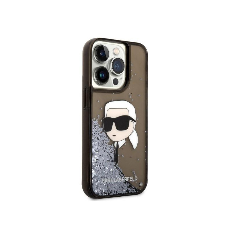 Karl Lagerfeld Glitter Karl& 39 s Head dėklas, skirtas iPhone 14 Pro Max - juodas