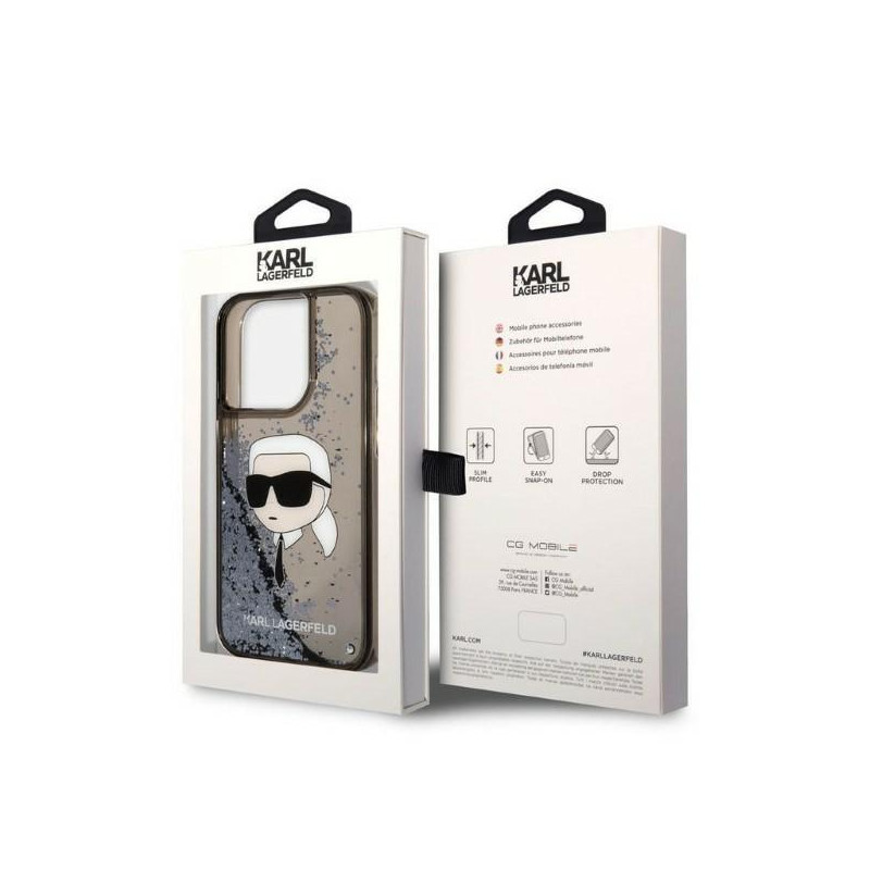 Karl Lagerfeld Glitter Karl& 39 s Head dėklas, skirtas iPhone 14 Pro Max - juodas
