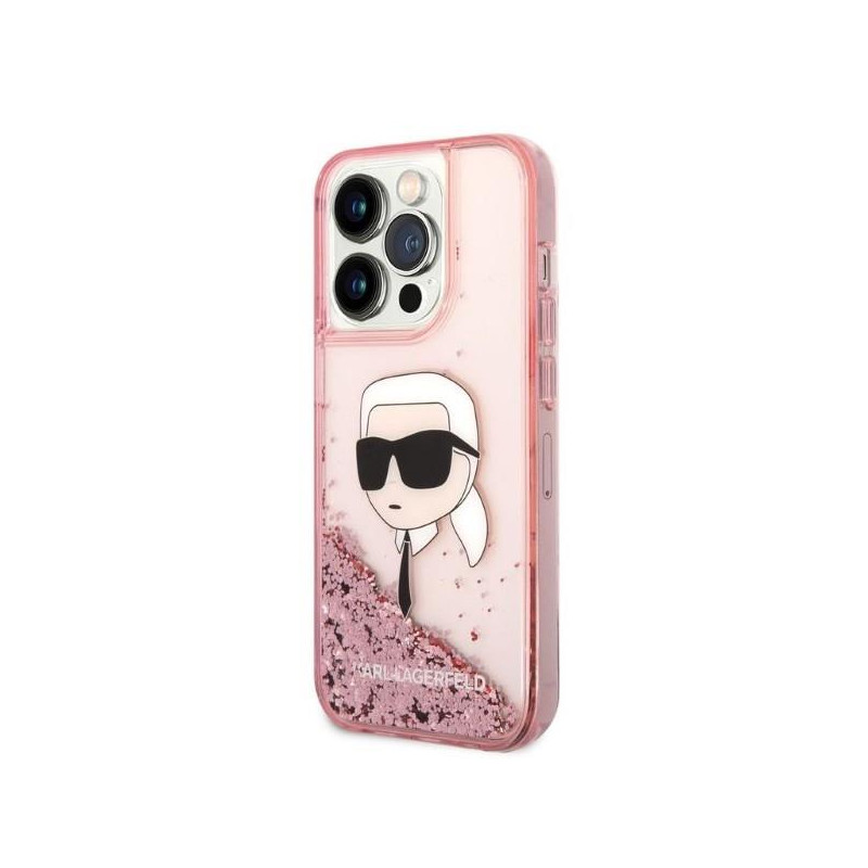 Karl Lagerfeld Glitter Karl& 39 s Head dėklas, skirtas iPhone 14 Pro Max - rožinis