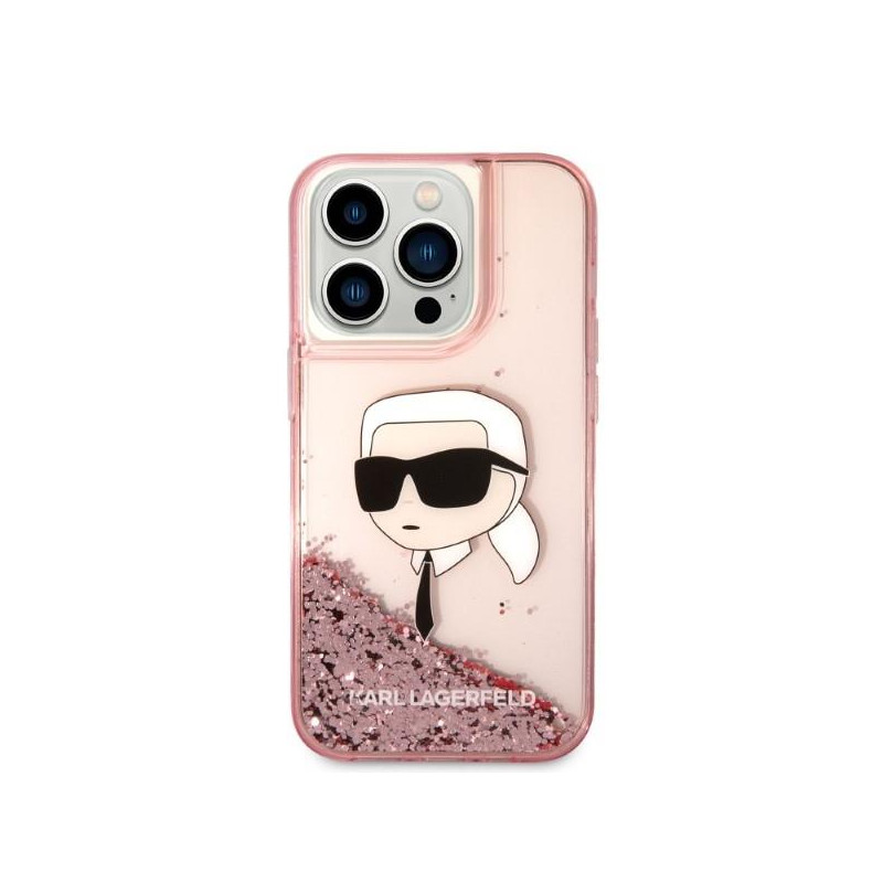 Karl Lagerfeld Glitter Karl& 39 s Head dėklas, skirtas iPhone 14 Pro Max - rožinis