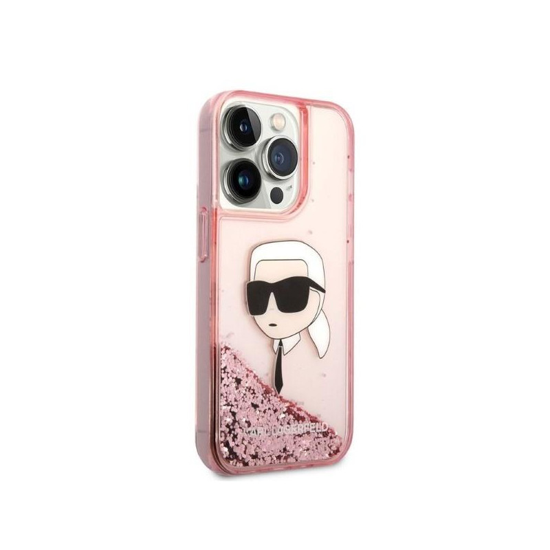 Karl Lagerfeld Glitter Karl& 39 s Head dėklas, skirtas iPhone 14 Pro Max - rožinis