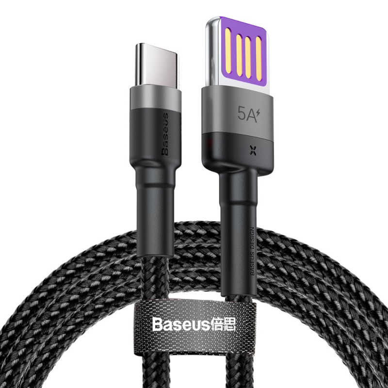 Patvarus USB laidas USB-C 40 W Quick Charge 3.0 QC 3.0 1m pilkai juodas
