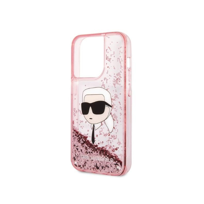 Karl Lagerfeld Glitter Karl& 39 s Head dėklas, skirtas iPhone 14 Pro Max - rožinis
