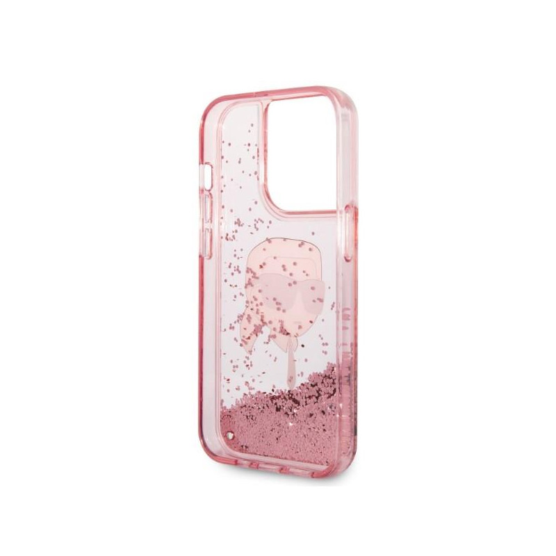 Karl Lagerfeld Glitter Karl& 39 s Head dėklas, skirtas iPhone 14 Pro Max - rožinis