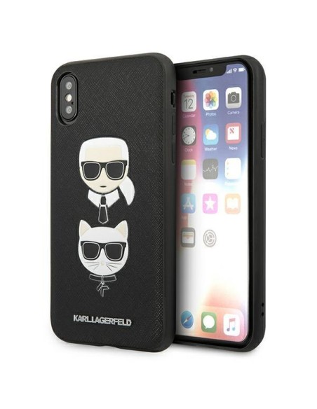 Karl Lagerfeld Saffiano Karl&Choupette Head dėklas iPhone X/ XS - juodas Karl Lagerfeld Saffiano Karl&Choupette Head dėklas iPhone X/ XS - juodas