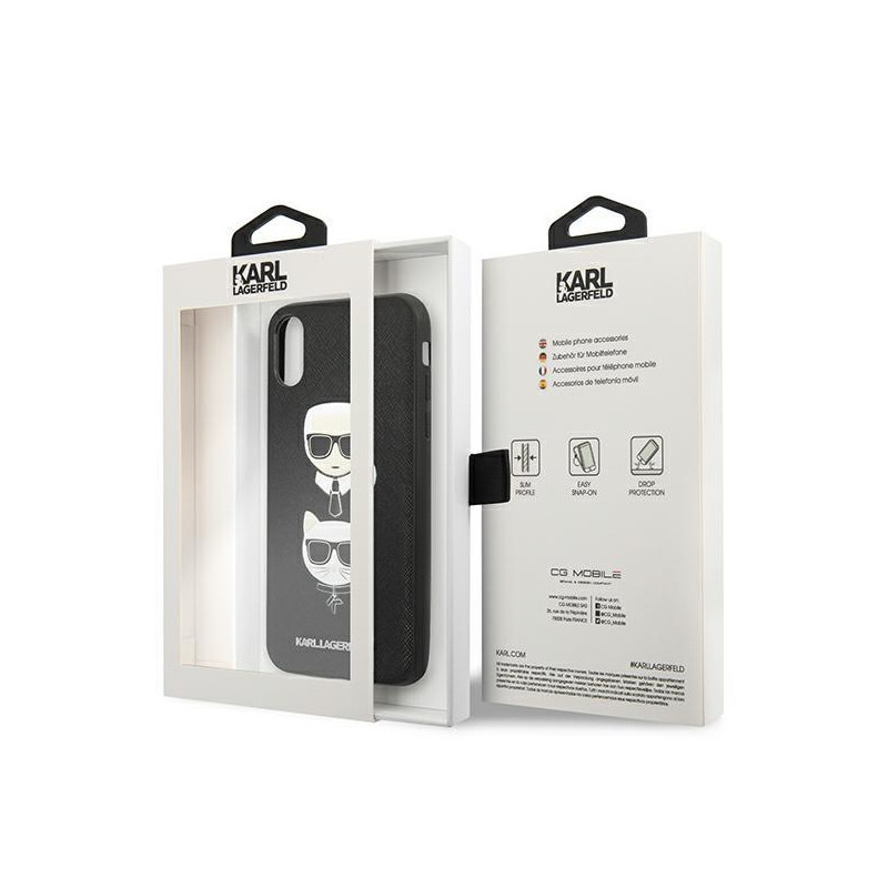 Karl Lagerfeld Saffiano Karl&Choupette Head dėklas iPhone X/ XS - juodas