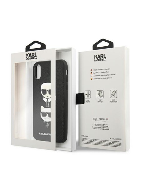 Karl Lagerfeld Saffiano Karl&Choupette Head dėklas iPhone X/ XS - juodas Karl Lagerfeld Saffiano Karl&Choupette Head dėklas iPhone X/ XS - juodas