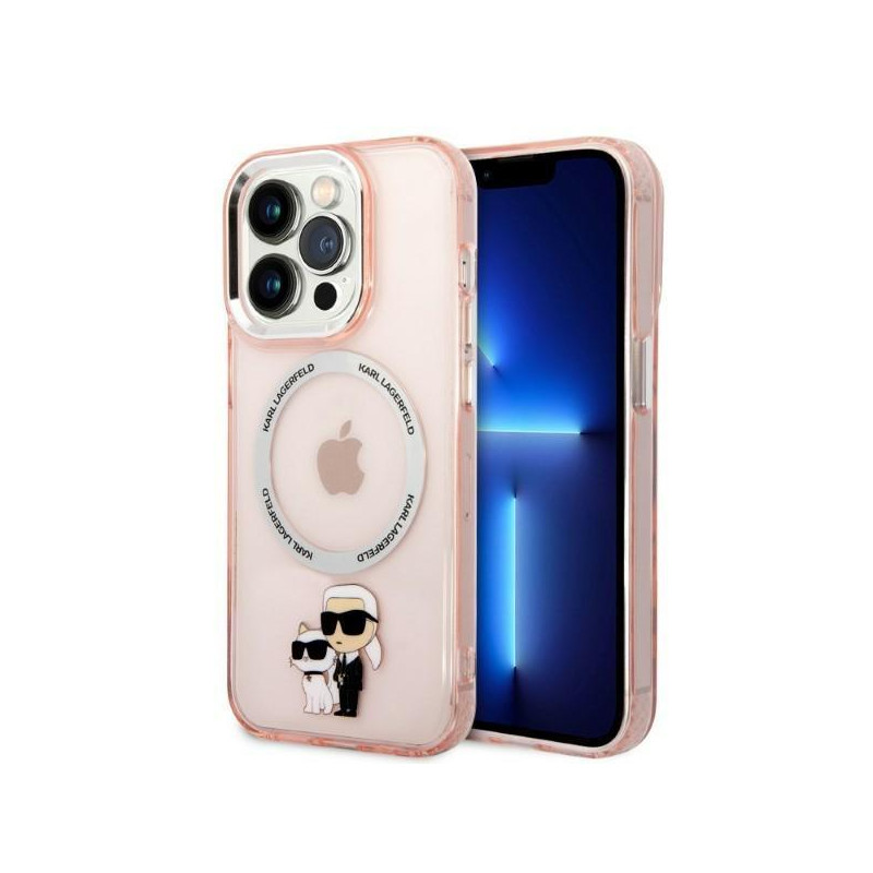Karl Lagerfeld Iconic Karl&Choupette MagSafe dėklas iPhone 14 Pro - rožinis