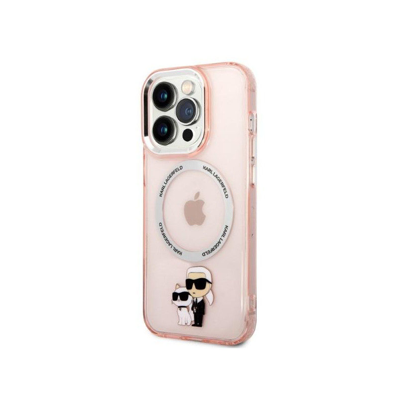Karl Lagerfeld Iconic Karl&Choupette MagSafe dėklas iPhone 14 Pro - rožinis