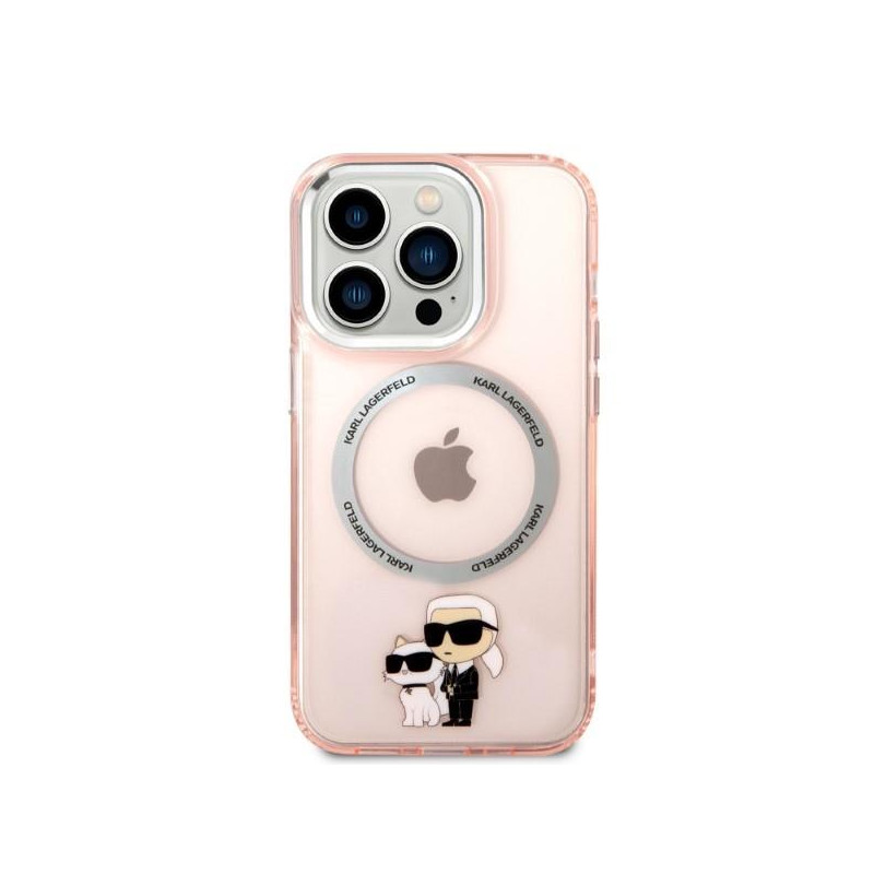 Karl Lagerfeld Iconic Karl&Choupette MagSafe dėklas iPhone 14 Pro - rožinis