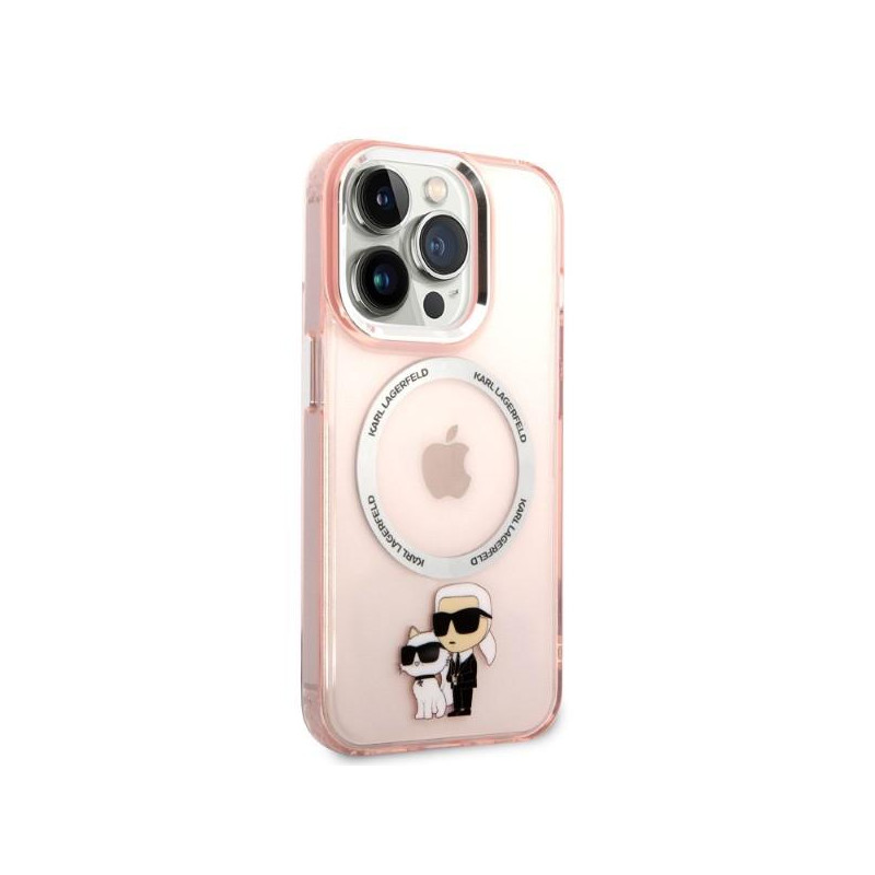 Karl Lagerfeld Iconic Karl&Choupette MagSafe dėklas iPhone 14 Pro - rožinis