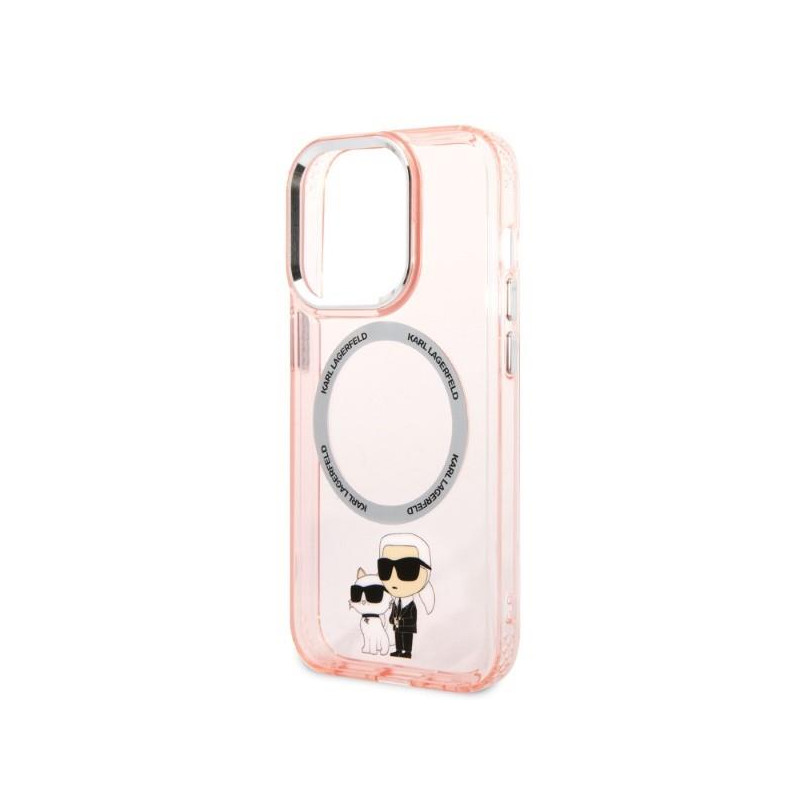 Karl Lagerfeld Iconic Karl&Choupette MagSafe dėklas iPhone 14 Pro - rožinis