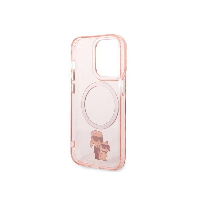 Karl Lagerfeld Iconic Karl&Choupette MagSafe dėklas iPhone 14 Pro - rožinis