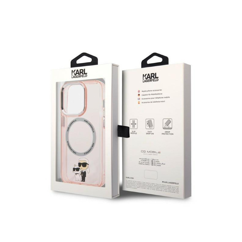 Karl Lagerfeld Iconic Karl&Choupette MagSafe dėklas iPhone 14 Pro - rožinis