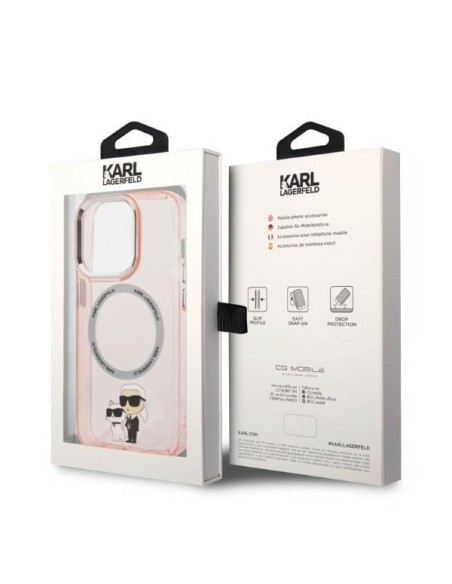 Karl Lagerfeld Iconic Karl&Choupette MagSafe dėklas iPhone 14 Pro - rožinis Karl Lagerfeld Iconic Karl&Choupette MagSafe dėklas iPhone 14 Pro - rožinis