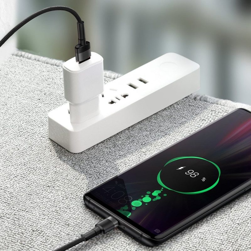 Patvarus USB laidas USB-C 40 W Quick Charge 3.0 QC 3.0 1m pilkai juodas