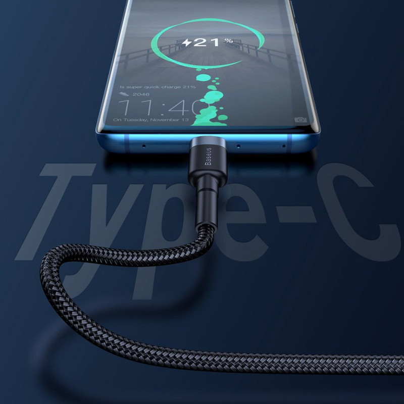 Patvarus USB laidas USB-C 40 W Quick Charge 3.0 QC 3.0 1m pilkai juodas