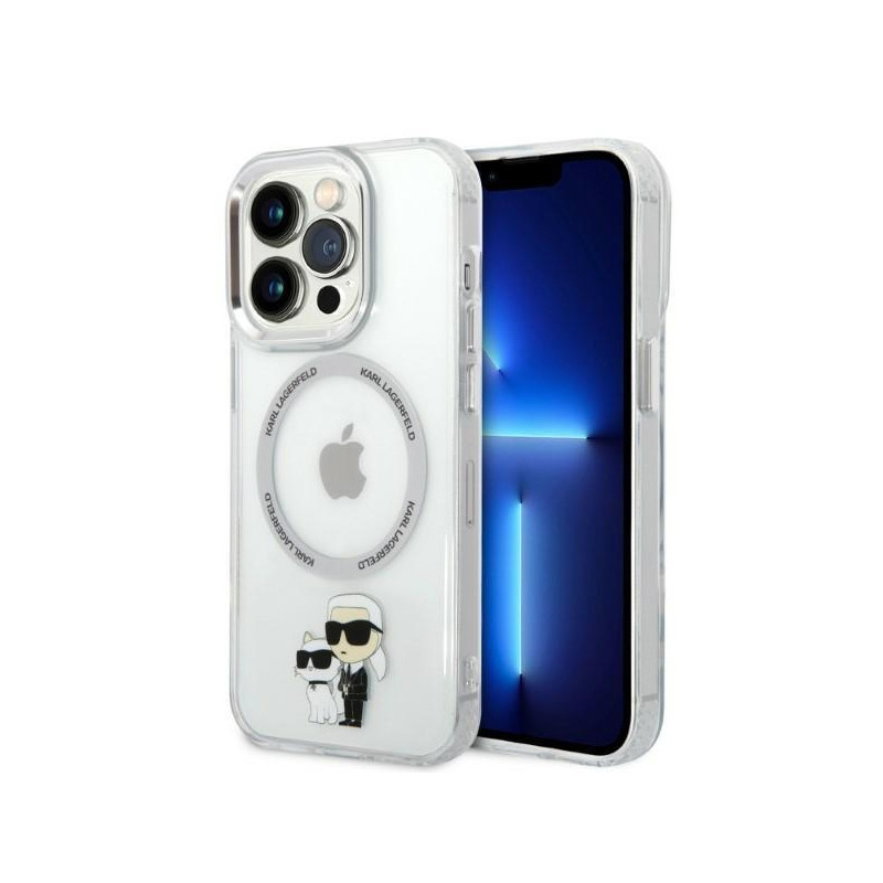 Karl Lagerfeld Iconic Karl&Choupette Magsafe dėklas, skirtas iPhone 14 Pro Max - skaidrus