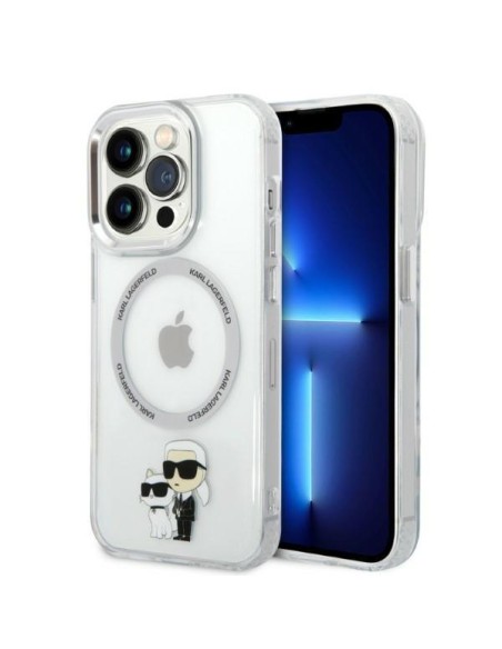 Karl Lagerfeld Iconic Karl&Choupette Magsafe dėklas, skirtas iPhone 14 Pro Max - skaidrus