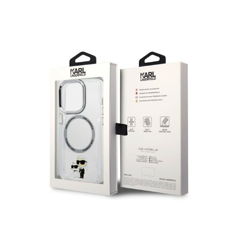 Karl Lagerfeld Iconic Karl&Choupette Magsafe dėklas, skirtas iPhone 14 Pro Max - skaidrus