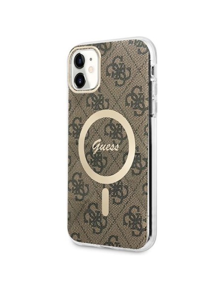 Guess 4G Print MagSafe dėklas, skirtas iPhone 11 + indukcinis įkroviklis - rudas Guess 4G Print MagSafe dėklas, skirtas iPhone 11 + indukcinis įkroviklis - rudas