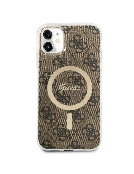 Guess 4G Print MagSafe dėklas, skirtas iPhone 11 + indukcinis įkroviklis - rudas Guess 4G Print MagSafe dėklas, skirtas iPhone 11 + indukcinis įkroviklis - rudas
